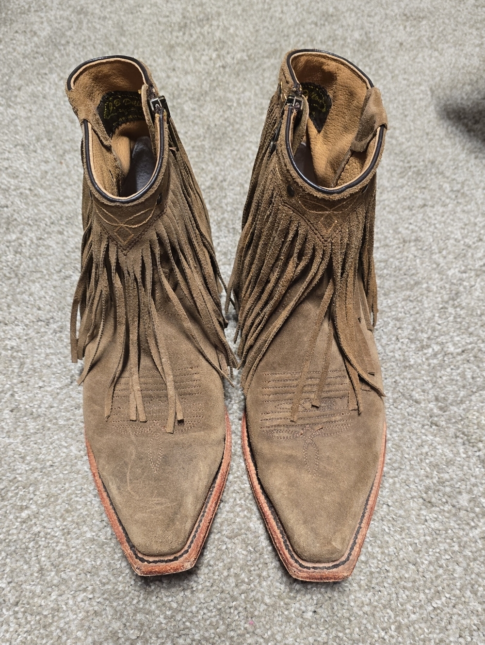 J. B. Dillon Fringe Suede Ankle Boots in Brown Size 7.5